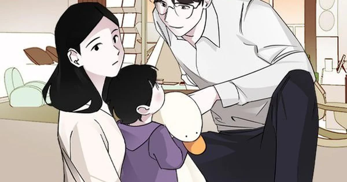 Official A Bona Fide Killer webtoon cover art showing Yu Bona's ordinary family life with her husband and child, before her Kingfisher identity is revealed