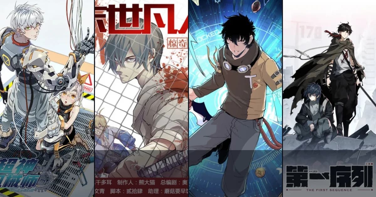Eight Chinese manhua protagonists gathered across game worlds, apocalypse ruins, superpowers, and fantasy battlefields