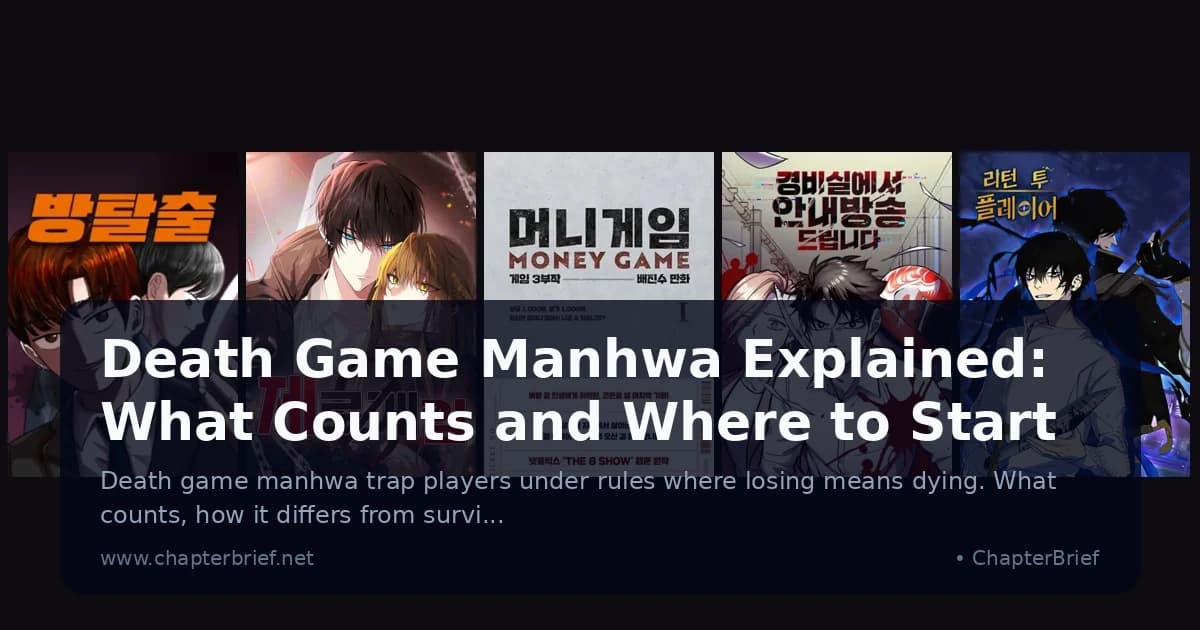 Five manhwa covers side by side on a black background: Escape Room, Zero Game, Money Game, Attention Residents and Return to Player