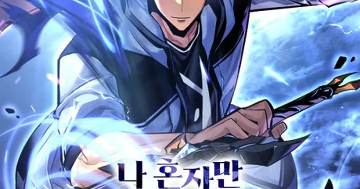 Sung Suho stepping into his inherited shadow dungeon for the first time, Beru the ant king at his side, blue shadow energy lighting a ruined campus courtyard